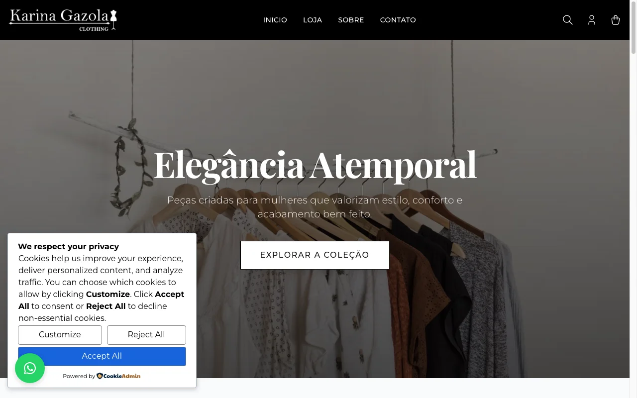 Captura de tela do site Karina Gazola Clothing