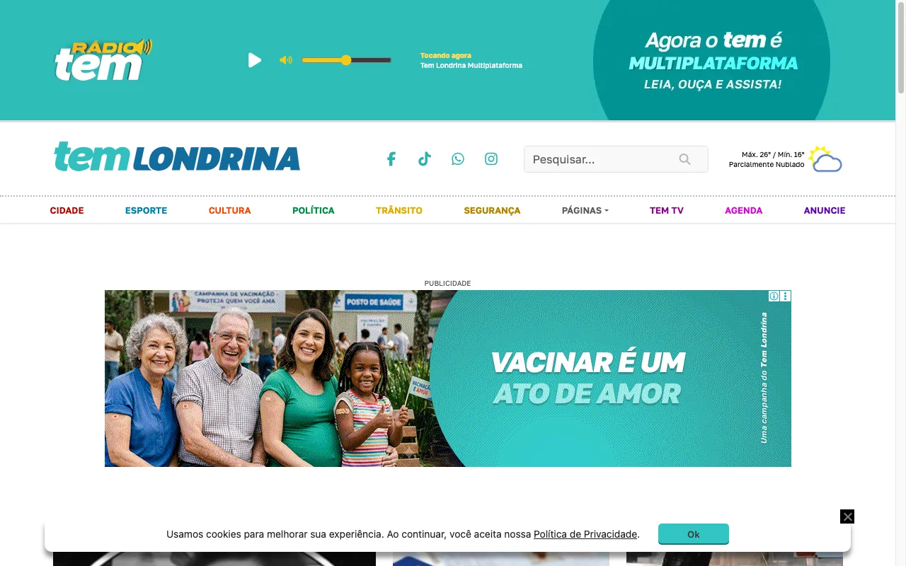 Captura de tela do site TEM Londrina