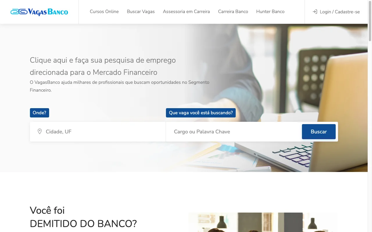Captura de tela do site Vagas Banco